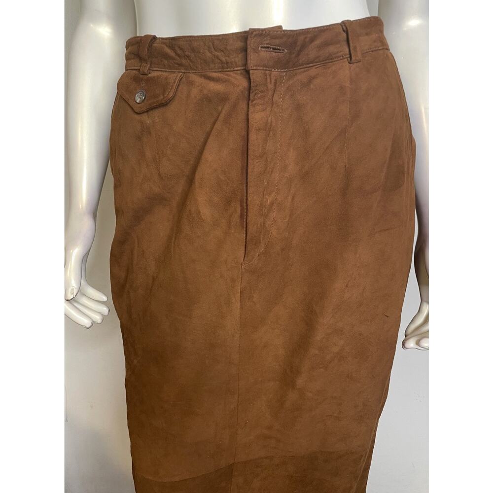 Vintage Polo Ralph Lauren Brown Suede Skirt Women's 8 Straight Pockets - Picture 9 of 12